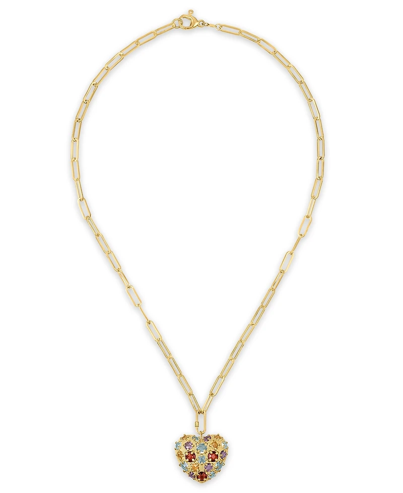 Macy's Multi-Gemstone (8.225 ct. t.w.) Carabiner Heart Paperclip Link Necklace in 14k Gold Over Sterling Silver