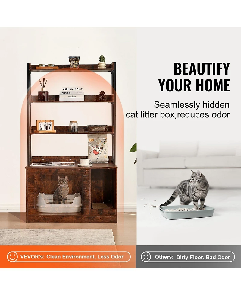 Cozito Wooden Cat Litter Box Enclosure with 3 Shelves