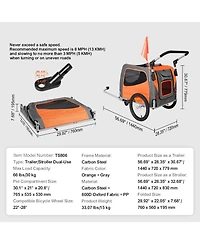 Cozito 2-in-1 Foldable Pet Bike Trailer & Stroller, Holds up to 66 lbs., Orange & Gray