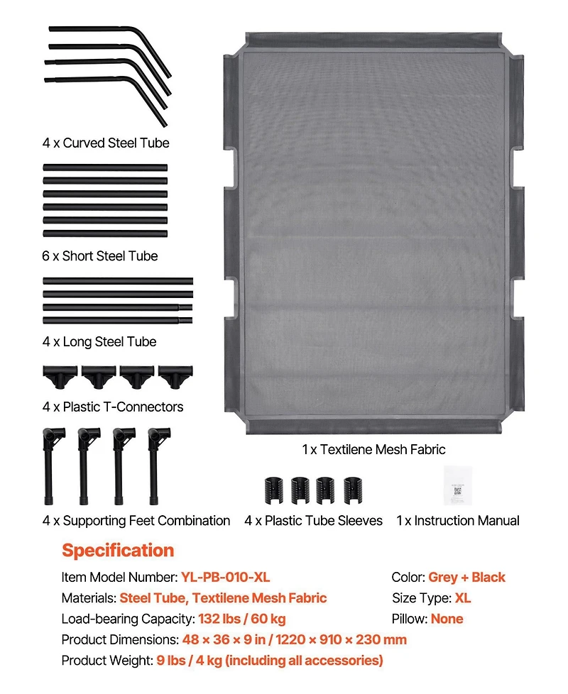 Cozito Steel Frame Portable Elevated Pet Cot, Xl, Gray