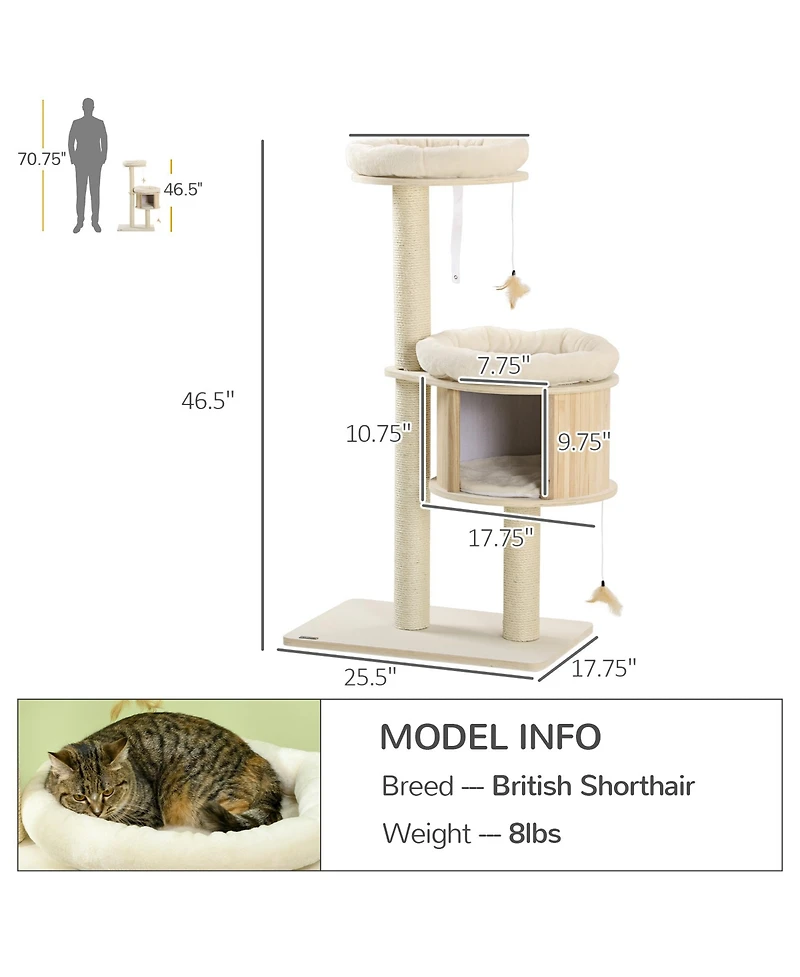 Aostirmotor 3-Level Cat Tree with Sisal Scratching Posts