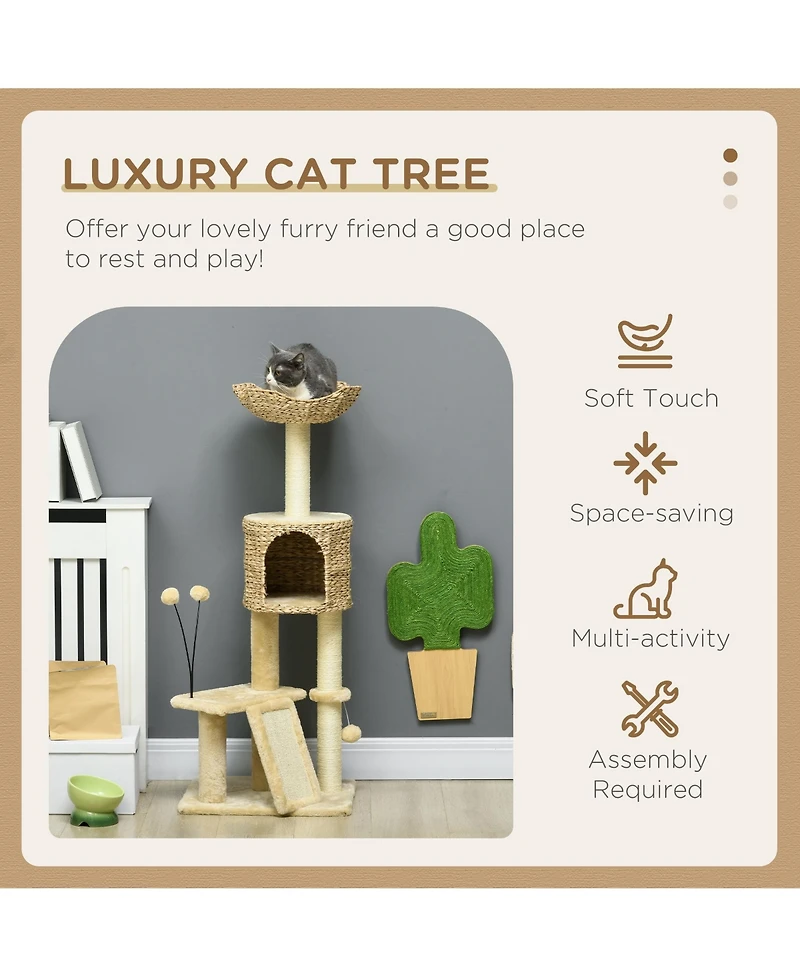 Aostirmotor 45" Cat Tree with Scratching Posts, Ramp, Condo, Toy Balls