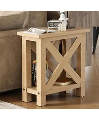 Tribesigns Farmhouse Side Table Set of 2, Narrow End Table for Space Saving, Bedside Furniture for Bedroom, Living Room, Small Spaces, Oak