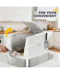Aostirmotor Light Gray Stainless Steel Litter Box with Flip Cover: Spacious, Odor-Containing Design for Large Cats