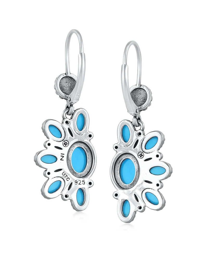 American West Jewelry Sterling Silver Half Cluster Sleeping Beauty Turquoise Lever Back Earrings