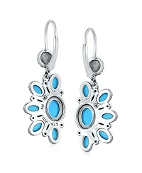 American West Jewelry Sterling Silver Half Cluster Sleeping Beauty Turquoise Lever Back Earrings