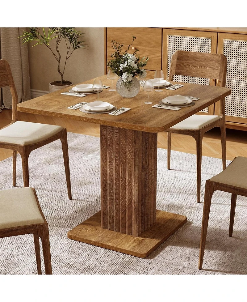 Tribesigns Small Dining Table for 2-4, 35.4" x 31.5" Kitchen Table with Fluted Base, Modern Farmhouse Dinner Table
