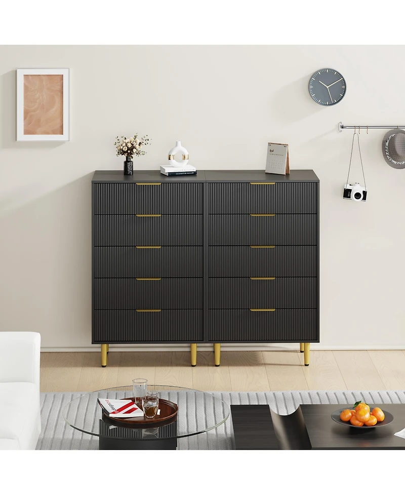 gaomon Modern Fluted Drawer Dresser Wood Chest of Drawers with Metal Handles and Legs