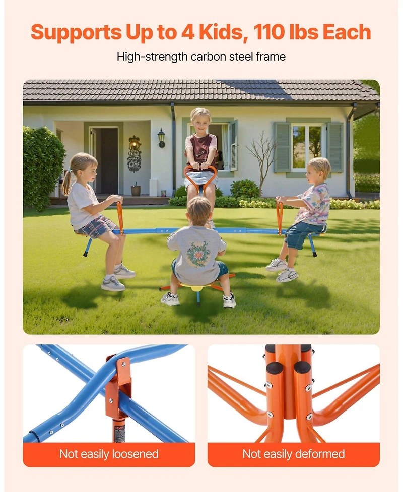 Mecale 4-Seat Sit and Spin Teeter Totter Kids Seesaw with 110 lb Capacity per Seat
