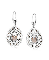 American West Jewelry Sterling Silver Orange Spiny Oyster, Tiger's Eye, and Smoky Quartz Cluster Pear Shaped Dangle Earrings