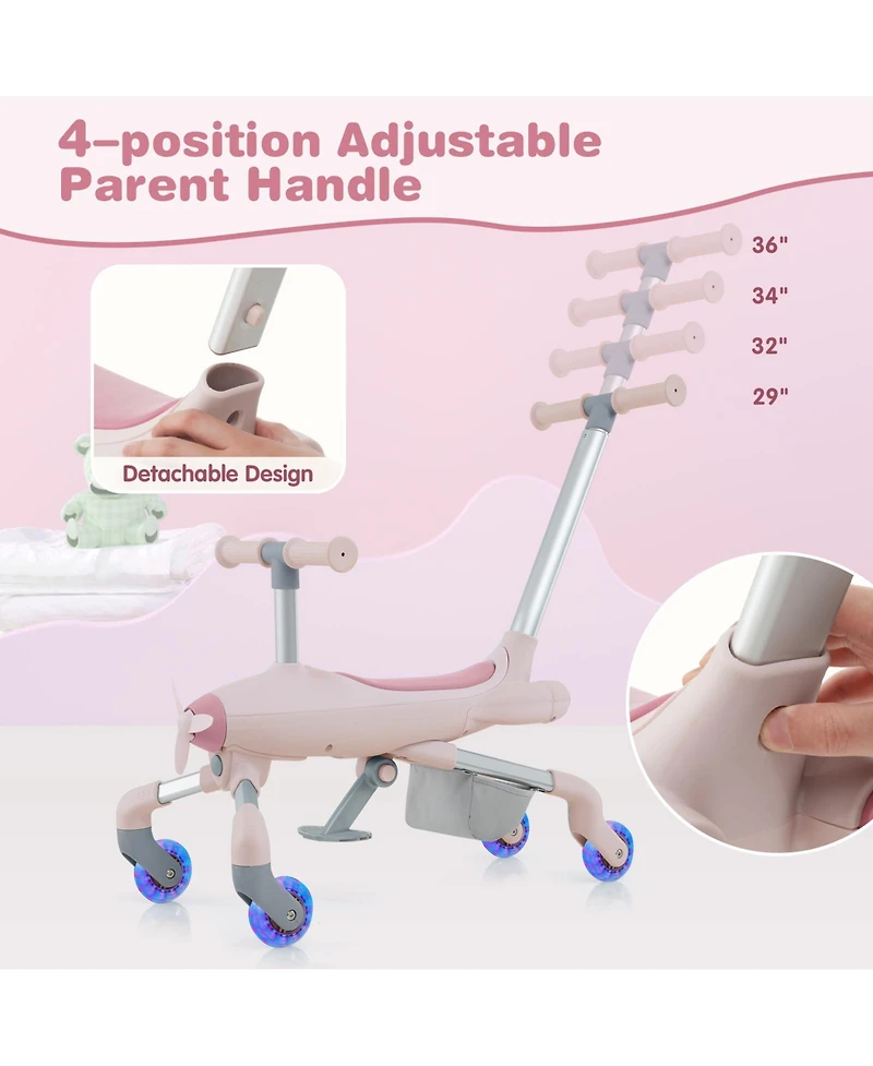 Sugift 2-in-1 Kids Ride-on Push Car with Led Lighted Wheels