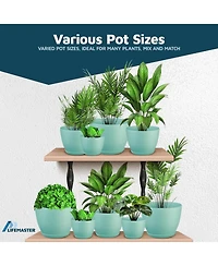 Lifemaster Planter Pots with Drainage Holes, Lightweight, Durable & Space-Saving Indoor & Outdoor Plastic Planters, Modern Design