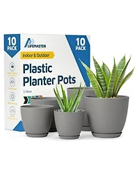Lifemaster Planter Pots with Drainage Holes, Lightweight, Durable & Space-Saving Indoor & Outdoor Plastic Planters, Modern Design