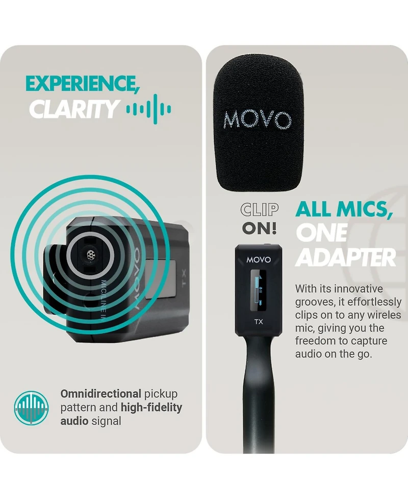 Movo Wmx-2-duo Dual Microphone Compact Wireless System with Handheld Extension Mounts