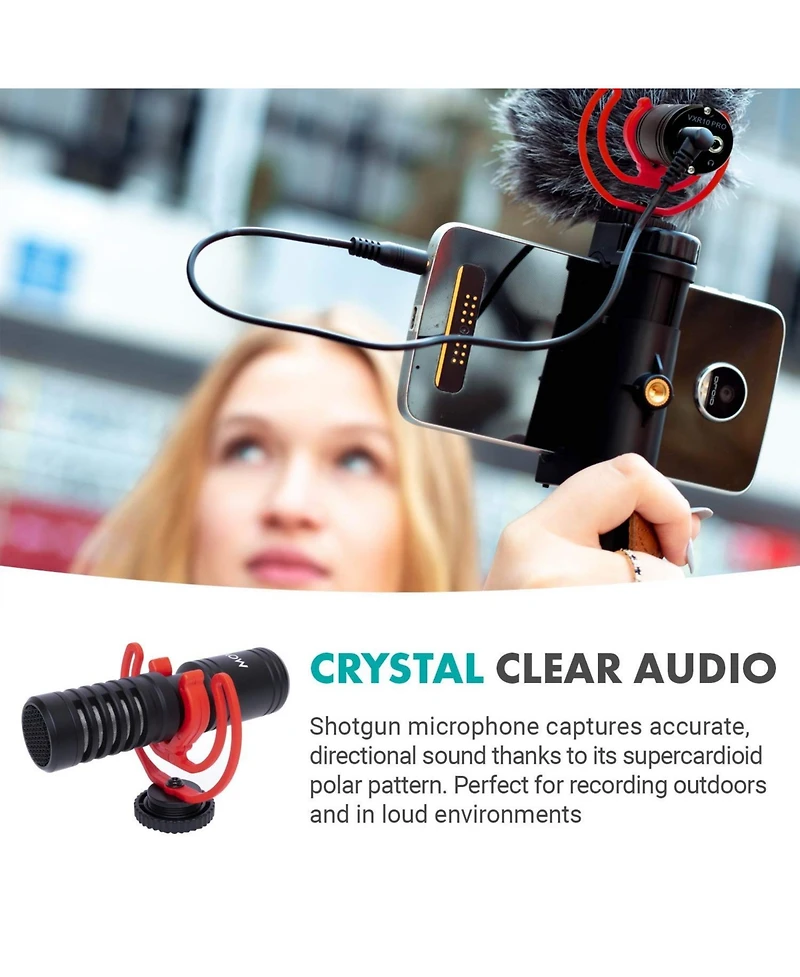 Movo iVlog3 Smartphone Video Bundle with Microphone, Mini Tripod, Led Camera Light, Wide-Angle Lens