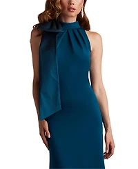 Tadashi Shoji Women's Sims Taffeta Shoulder Bow Halter Gown Hibiscus