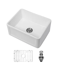 flynama 24inch Ceramic Farmhouse Kitchen Sink Single Bowl Rectangular Vessel Apron Front