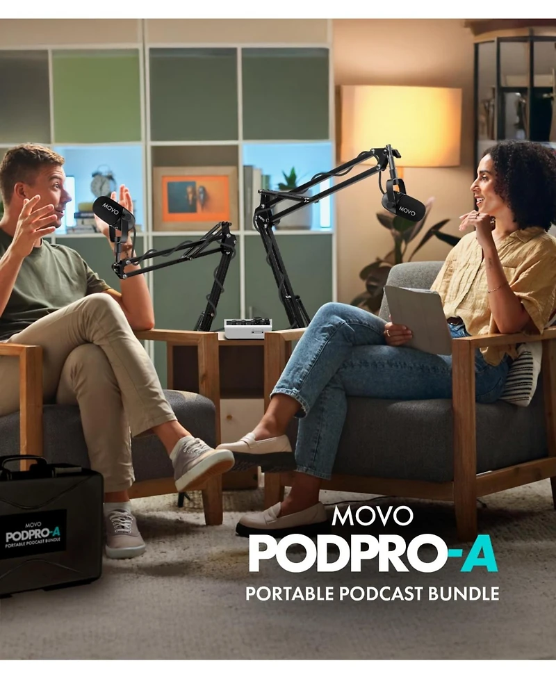 Movo PodPro-a Portable Podcasting Bundle for 2 for Smartphones and Computers