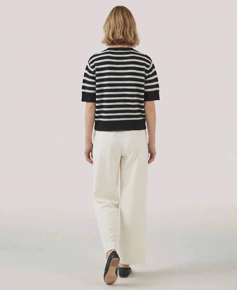 Naadam Women's Short-Sleeve Striped V-Neck Cardigan