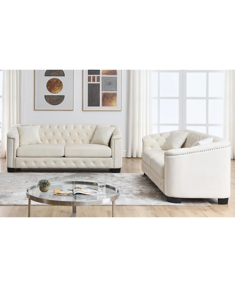 Streamdale Furniture 3-seater + 3-seater Combination sofa.Velvet beige