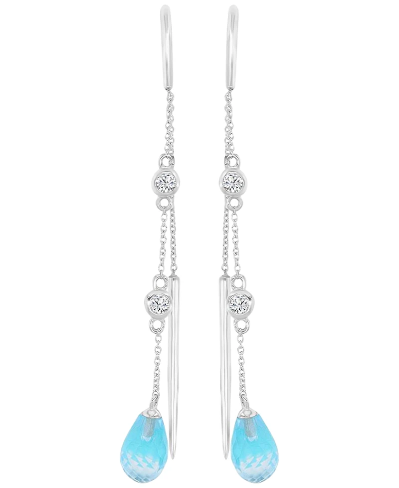 Macy's Sky Blue Topaz & White Sapphire French Euro Wire Dangling Earrings