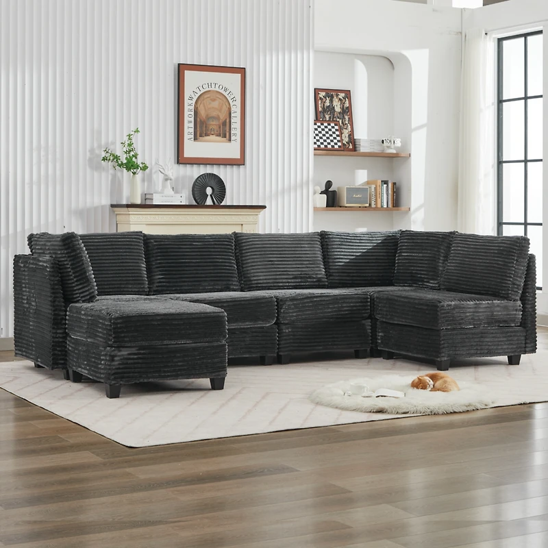 Streamdale Furniture Corduroy Sectional Sofa with Ottoman & Storage
