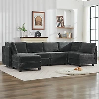 Streamdale Furniture Corduroy Sectional Sofa with Ottoman & Storage