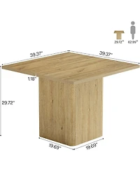 Tribesigns 39-Inch Square Dining Table for 4, Small Fluted Kitchen Table with Pedestal Base, Farmhouse Style, Natural