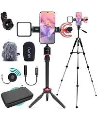 Movo iVlog1 Vlogging Kit for iPhone with Shotgun Mic, Led Light, Tabletop Tripod, Fullsize Tripod and More