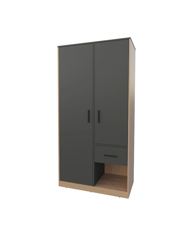 Fm Furniture Lugoff Wardrobe with Two Doors and One Drawer, Matt Grey and Natural Oak