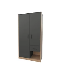 Fm Furniture Lugoff Wardrobe with Two Doors and One Drawer, Matt Grey and Natural Oak