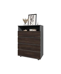 Fm Furniture Tokio 4 Drawer Dresser with Open Shelf, Stained Walnut
