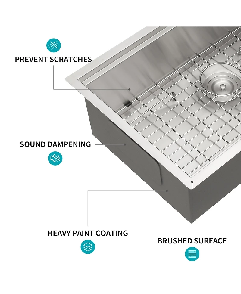 flynama 33x19x9 Inch Undermount Single Bowl Kitchen Sink 16 Gauge 304 Stainless Steel Ledge Workstation