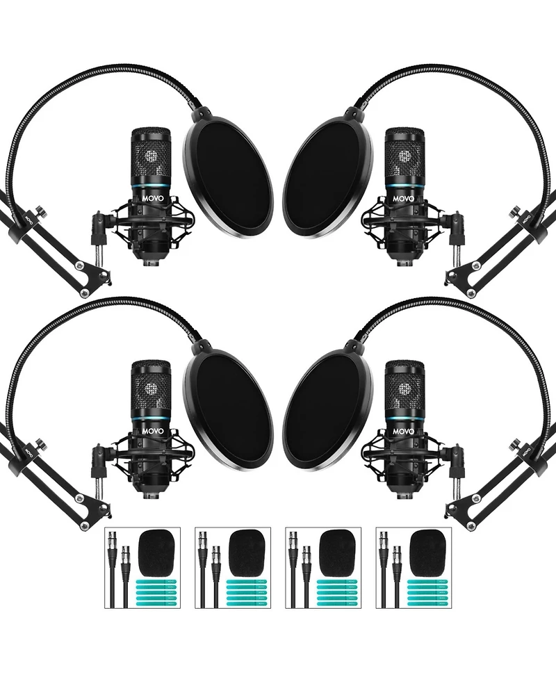 Movo PodPak4A 4-Pack Universal Xlr Condenser Microphone Podcast Equipment Bundle for 4