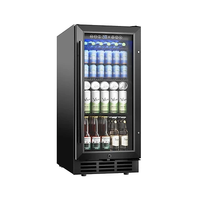 Euhomy 15-in W 130-Can Capacity Black Built-in/Freestanding Indoor Beverage Refrigerator with Glass Door