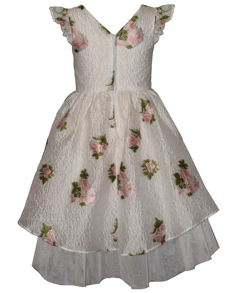 Bonnie Jean Girls' 7-16 Flutter Sleeve Crinkle Textured Floral Party Dress