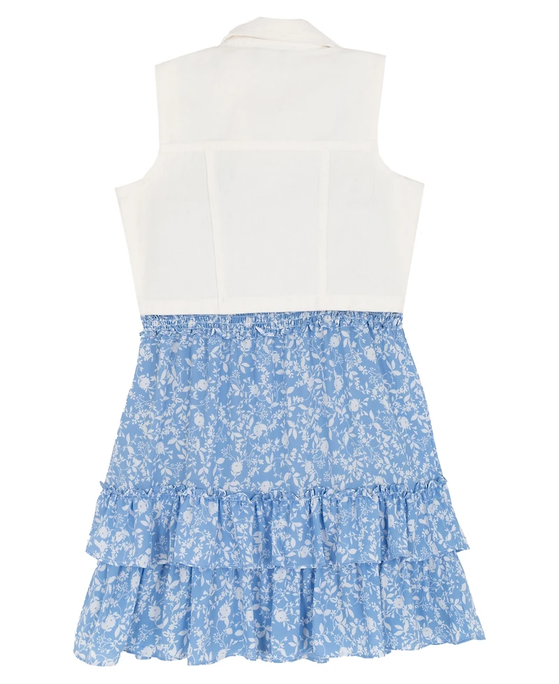 Rare Editions Girls' 7-16 Sleeveless Denim Vest and Dobby Tiered Dress, 2-Piece Set