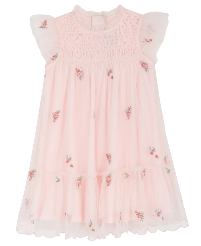 Rare Editions Girls' 2T-6X Embroidered Flutter Sleeve Dress