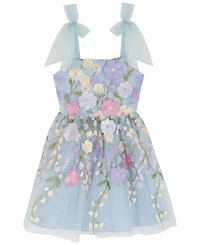 Rare Editions Girls' 7-16 3D Floral Embroidered Mesh Tie Strap Dress