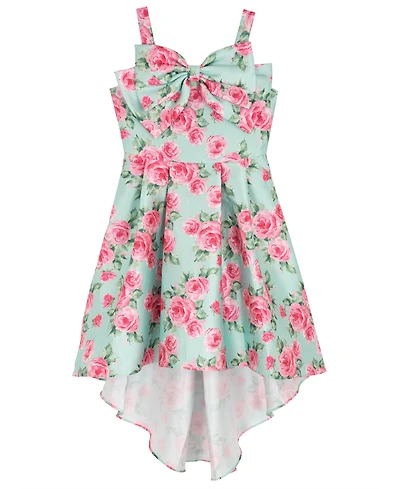 Rare Editions Girls' 7-16 Floral Mikado Hi-Lo Bow Dress