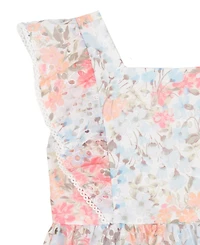 Rare Editions Girls' 2T-6X Printed Eyelet Square Neck Ruffle Dress