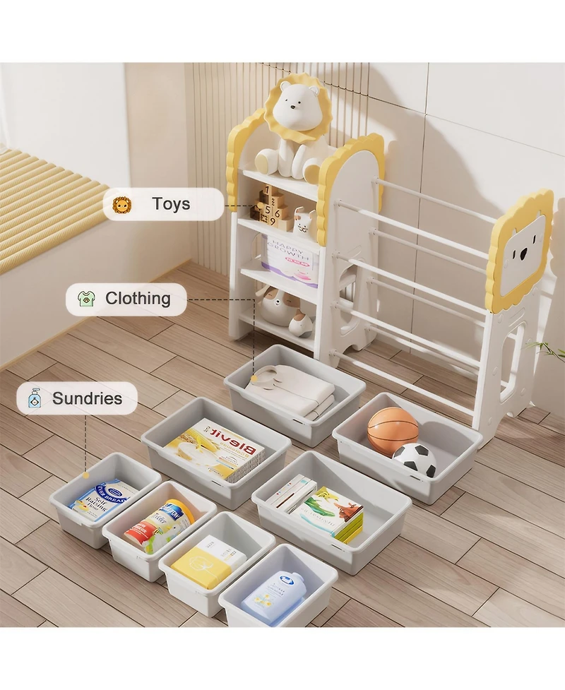 Jujabu Kids Bookshelf and Toy Storage 4 Tier Organizer with 8 Removable Storage Bins for Study Room Bedroom Kids Room Classroom Nursery