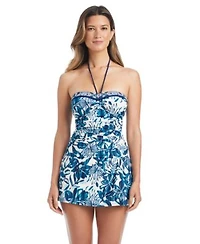 Draft Bleu By Rod Beattie Womens Bandeau Neck Tankini Top High Waist Swim Skirt