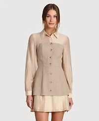 Avec Les Filles Women's Twofer Collared Neck Short Dress