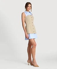 Avec Les Filles Women's Collared Neck Short Dress