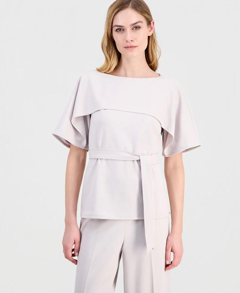 Anne Klein Women's Layered Belted Short-Sleeve Top