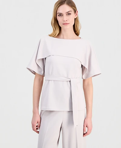 Anne Klein Women's Layered Belted Short-Sleeve Top