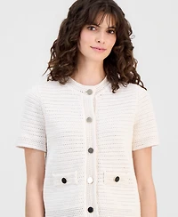 Anne Klein Women's Cotton Open-Knit Button-Front Cardigan