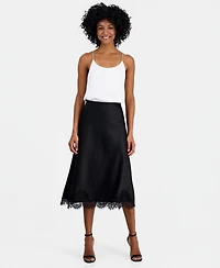 Anne Klein Women's Lace-Trim Midi Satin Skirt, Regular & Petite