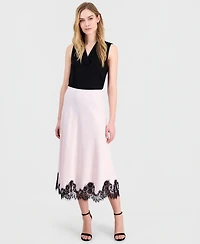 Anne Klein Women's Lace-Trim Midi Satin Skirt